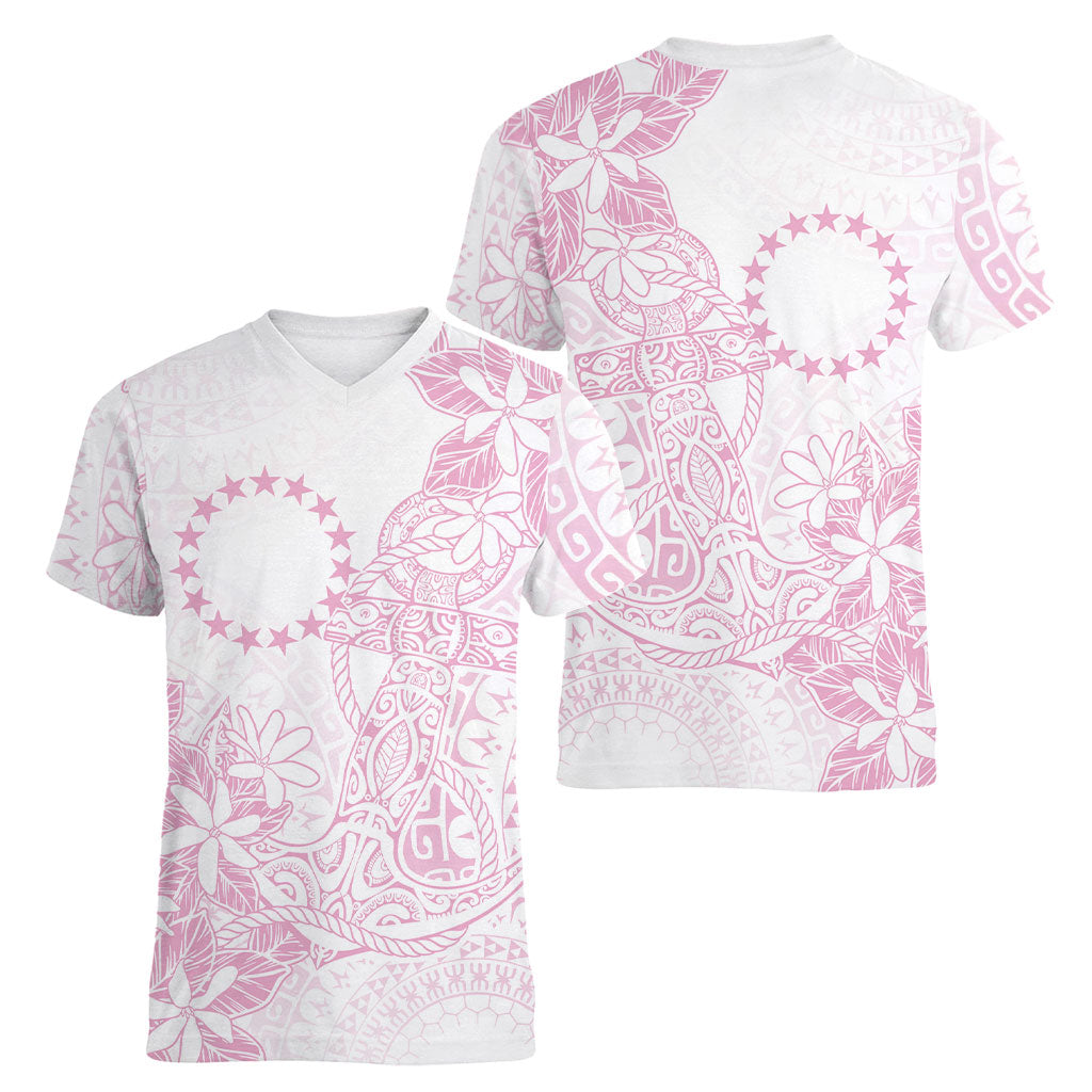 Candy Pink Kuki Airani Tapakau Women V-Neck T-Shirt Tribal Anchor Mix Tiare
