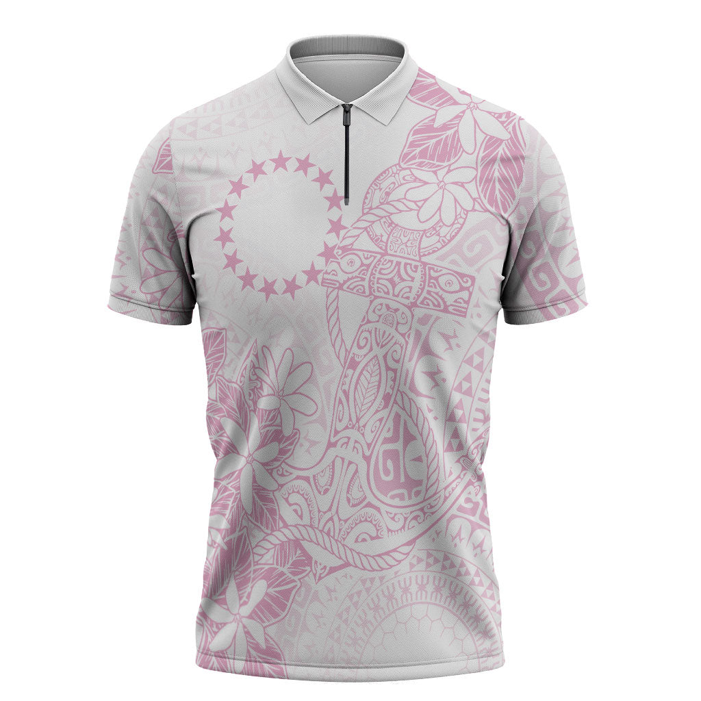 Candy Pink Kuki Airani Tapakau Zipper Polo Shirt Tribal Anchor Mix Tiare