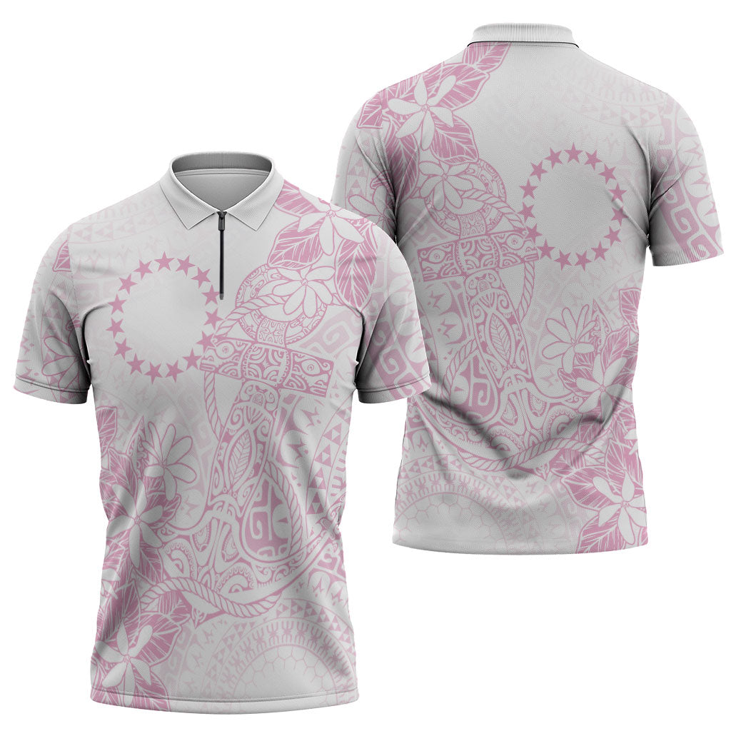 Candy Pink Kuki Airani Tapakau Zipper Polo Shirt Tribal Anchor Mix Tiare
