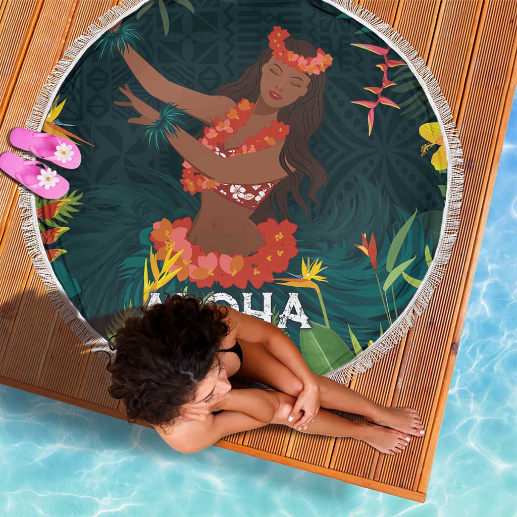 Hawaii Hula Girl Vintage Beach Blanket Tropical Forest