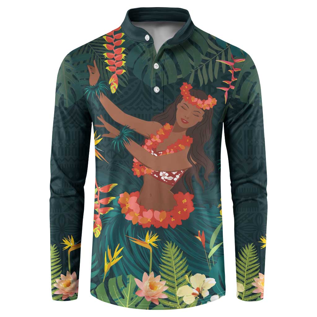 Hawaii Hula Girl Vintage Button Sweatshirt Tropical Forest LT7 Colorful - Polynesian Pride