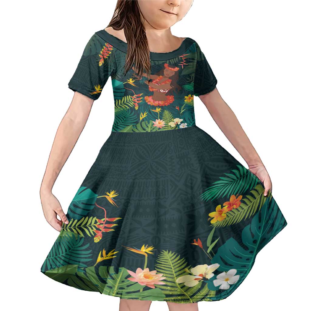 Hawaii Hula Girl Vintage Family Matching Mermaid Dress and Hawaiian Shirt Tropical Forest
