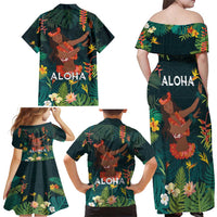 Hawaii Hula Girl Vintage Family Matching Off Shoulder Maxi Dress and Hawaiian Shirt Tropical Forest
