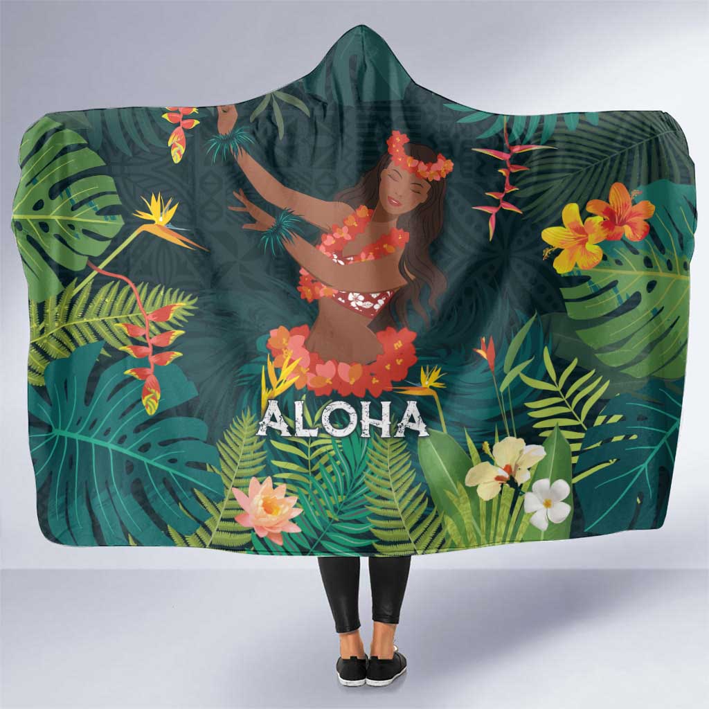 Hawaii Hula Girl Vintage Hooded Blanket Tropical Forest LT7 One Size Colorful - Polynesian Pride