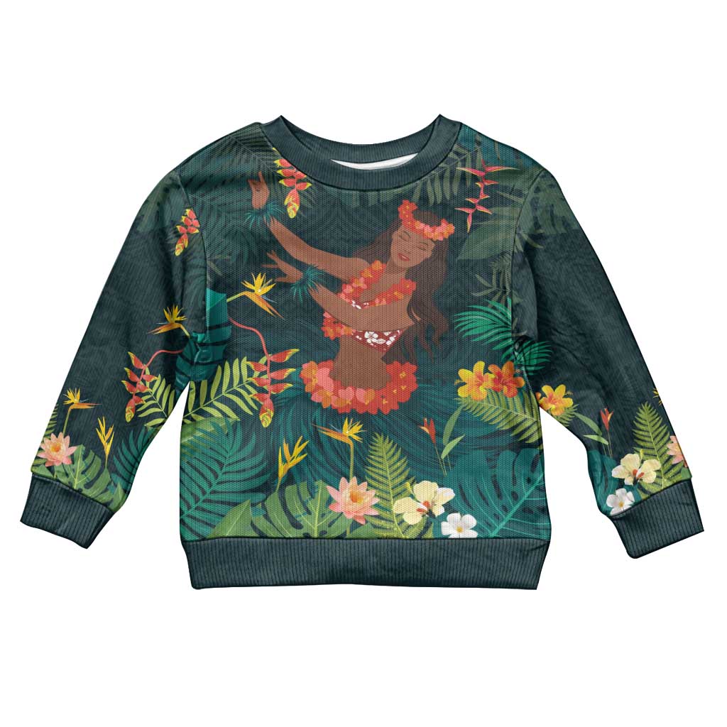 Hawaii Hula Girl Vintage Kid Ugly Christmas Sweater Tropical Forest LT7 Kid Colorful - Polynesian Pride