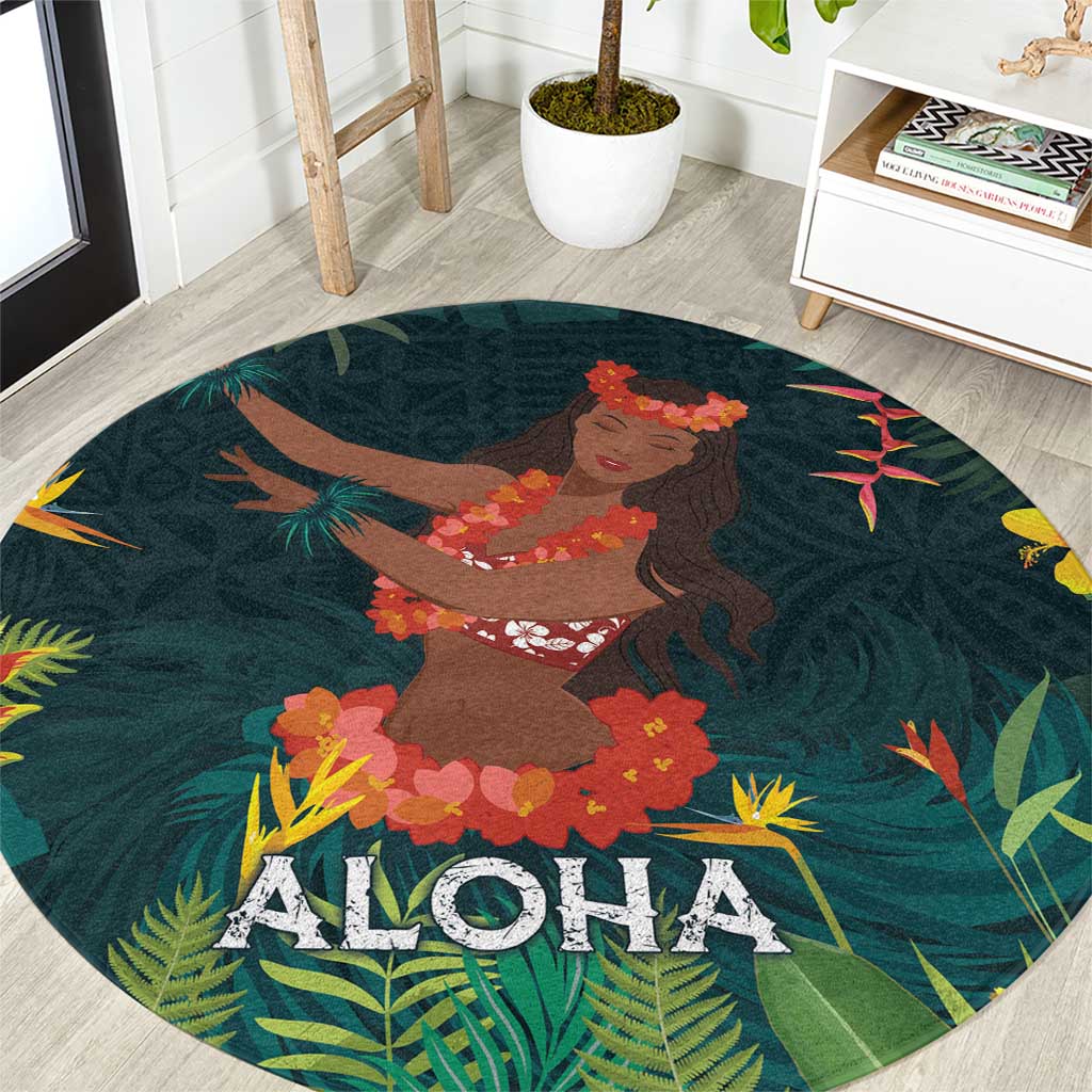 Hawaii Hula Girl Vintage Round Carpet Tropical Forest LT7 Colorful - Polynesian Pride