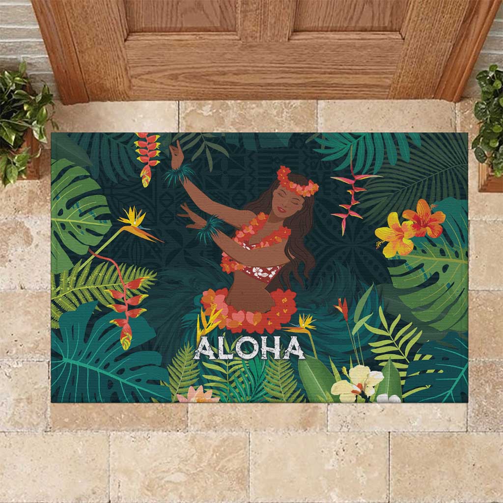 Hawaii Hula Girl Vintage Rubber Doormat Tropical Forest LT7 Colorful - Polynesian Pride
