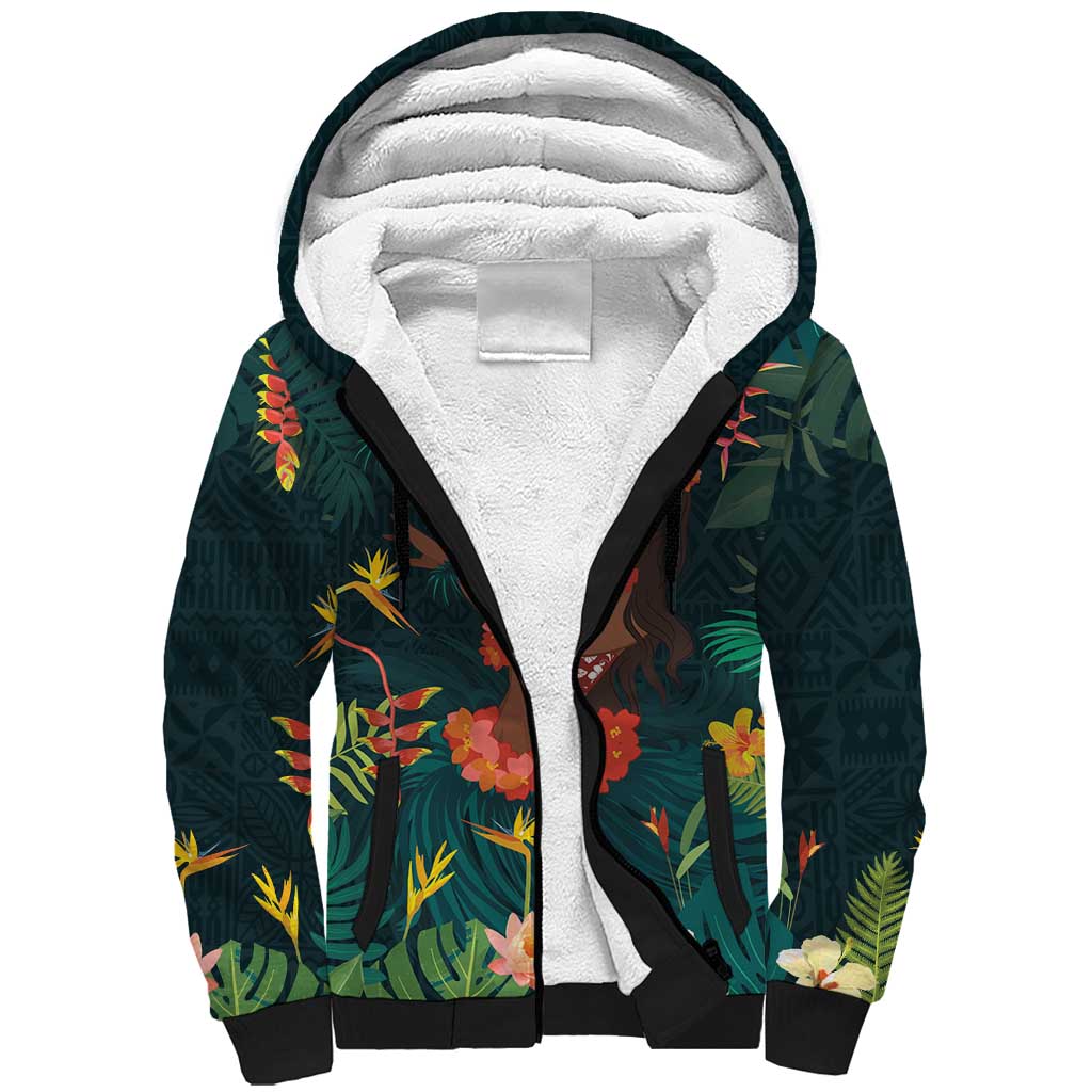 Hawaii Hula Girl Vintage Sherpa Hoodie Tropical Forest LT7 Unisex Colorful - Polynesian Pride