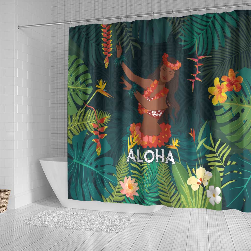 Hawaii Hula Girl Vintage Shower Curtain Tropical Forest