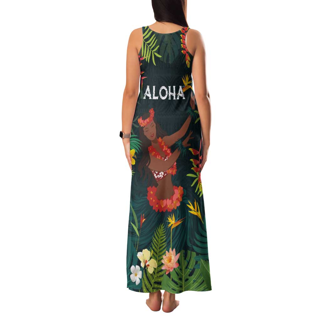 Hawaii Hula Girl Vintage Tank Maxi Dress Tropical Forest