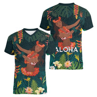 Hawaii Hula Girl Vintage Women V-Neck T-Shirt Tropical Forest