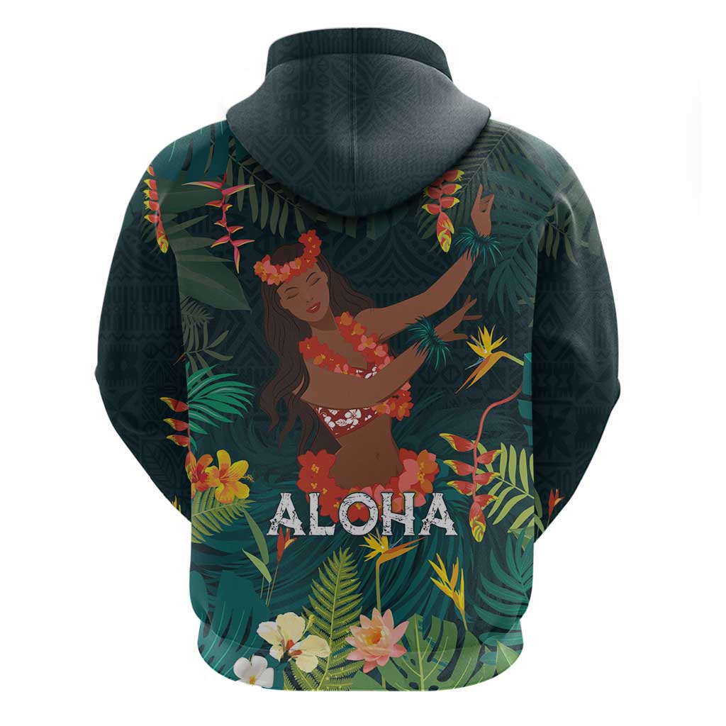 Hawaii Hula Girl Vintage Zip Hoodie Tropical Forest