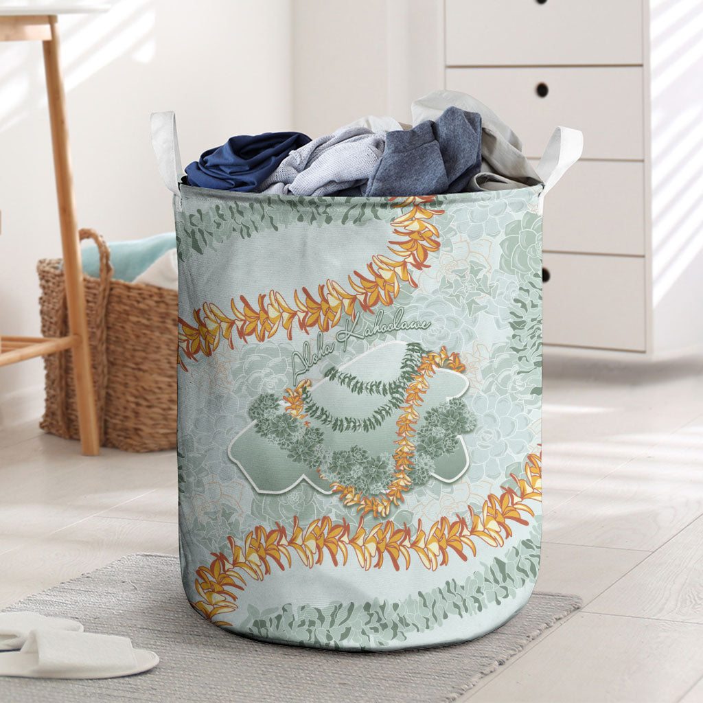 Hawaii Kaho'olawe Island Flowers Lei Laundry Basket Silver Hinahina Kū Kahakai