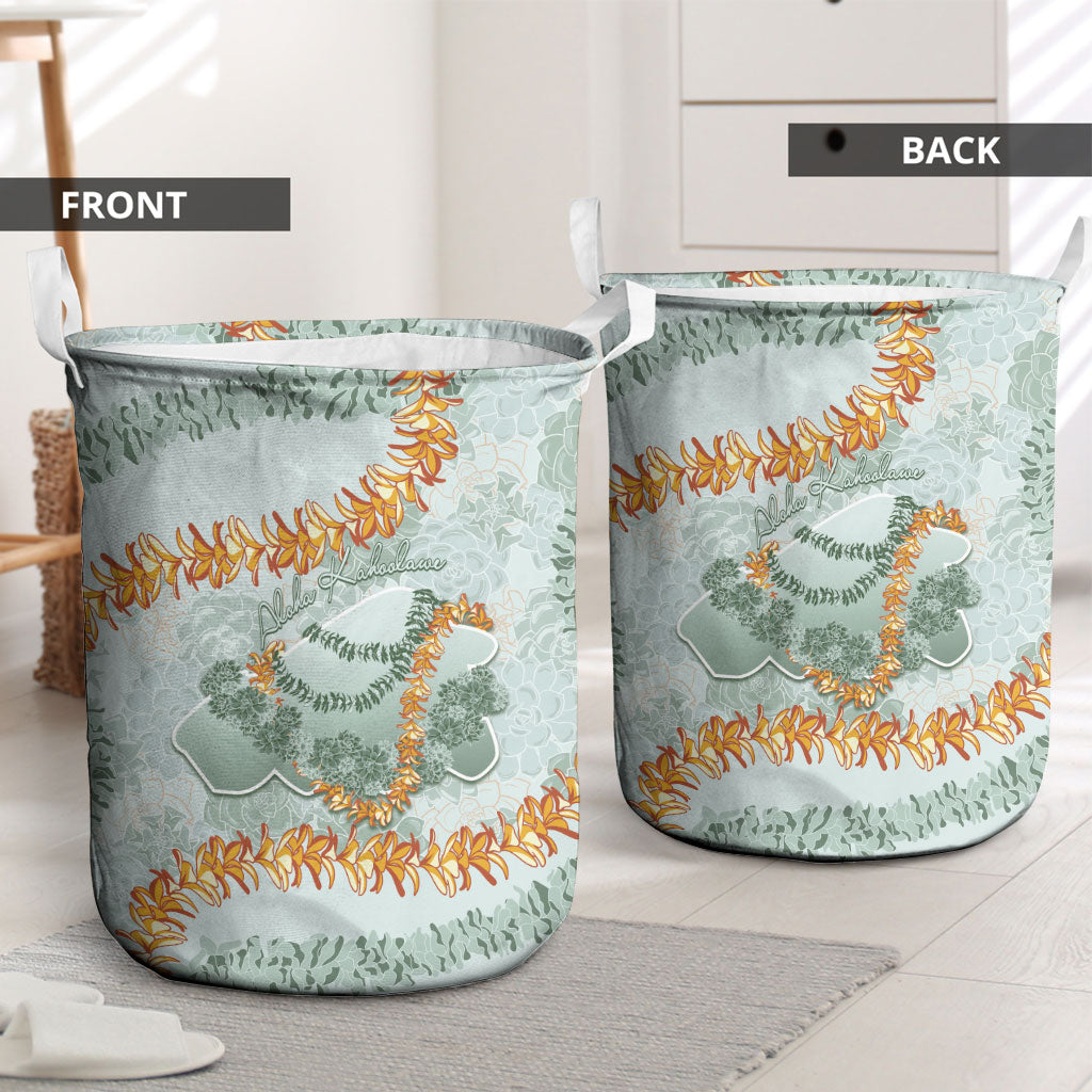 Hawaii Kaho'olawe Island Flowers Lei Laundry Basket Silver Hinahina Kū Kahakai