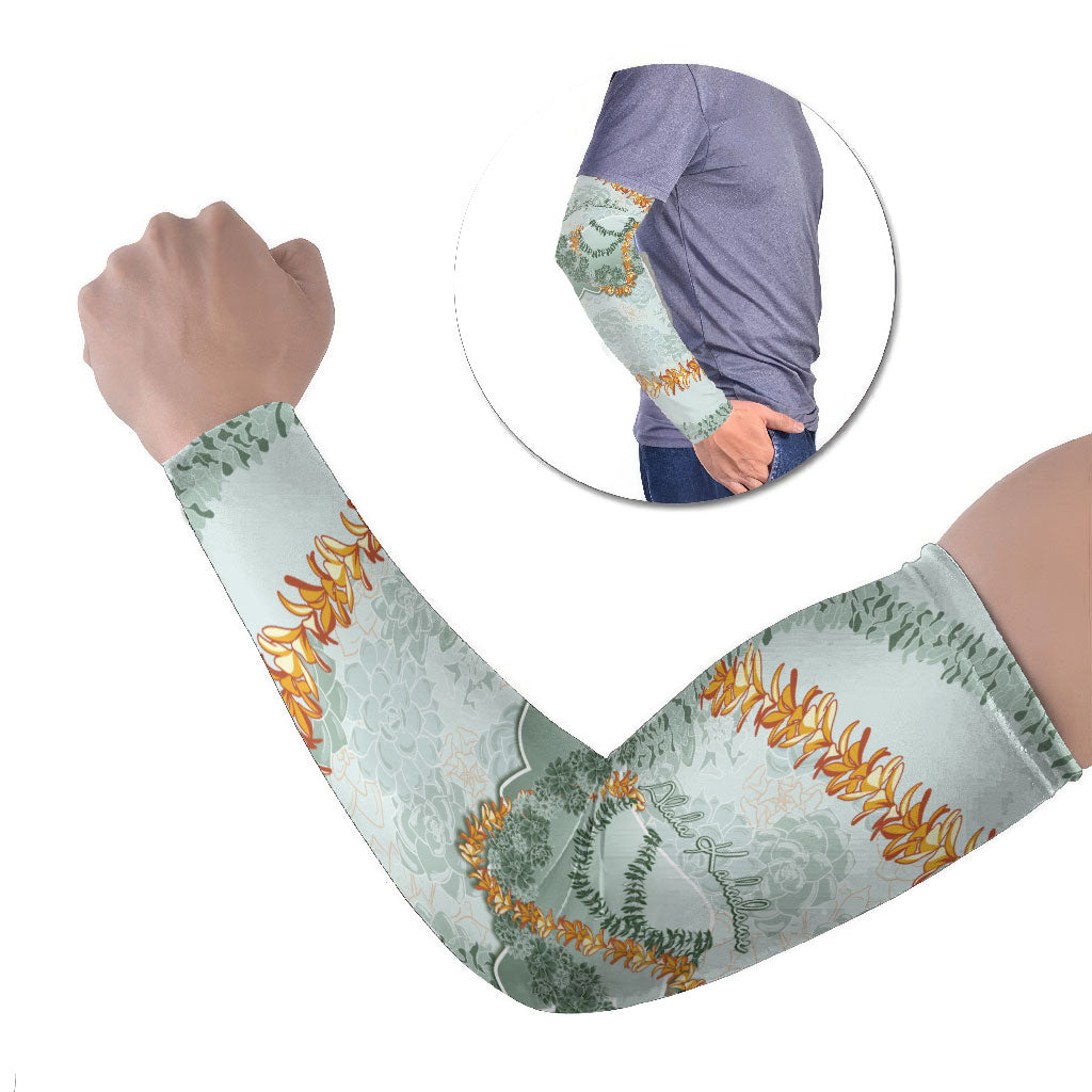 Hawaii Kaho'olawe Island Flowers Lei Arm Sleeves Silver Hinahina Kū Kahakai LT7 Set of 2 Silver - Polynesian Pride