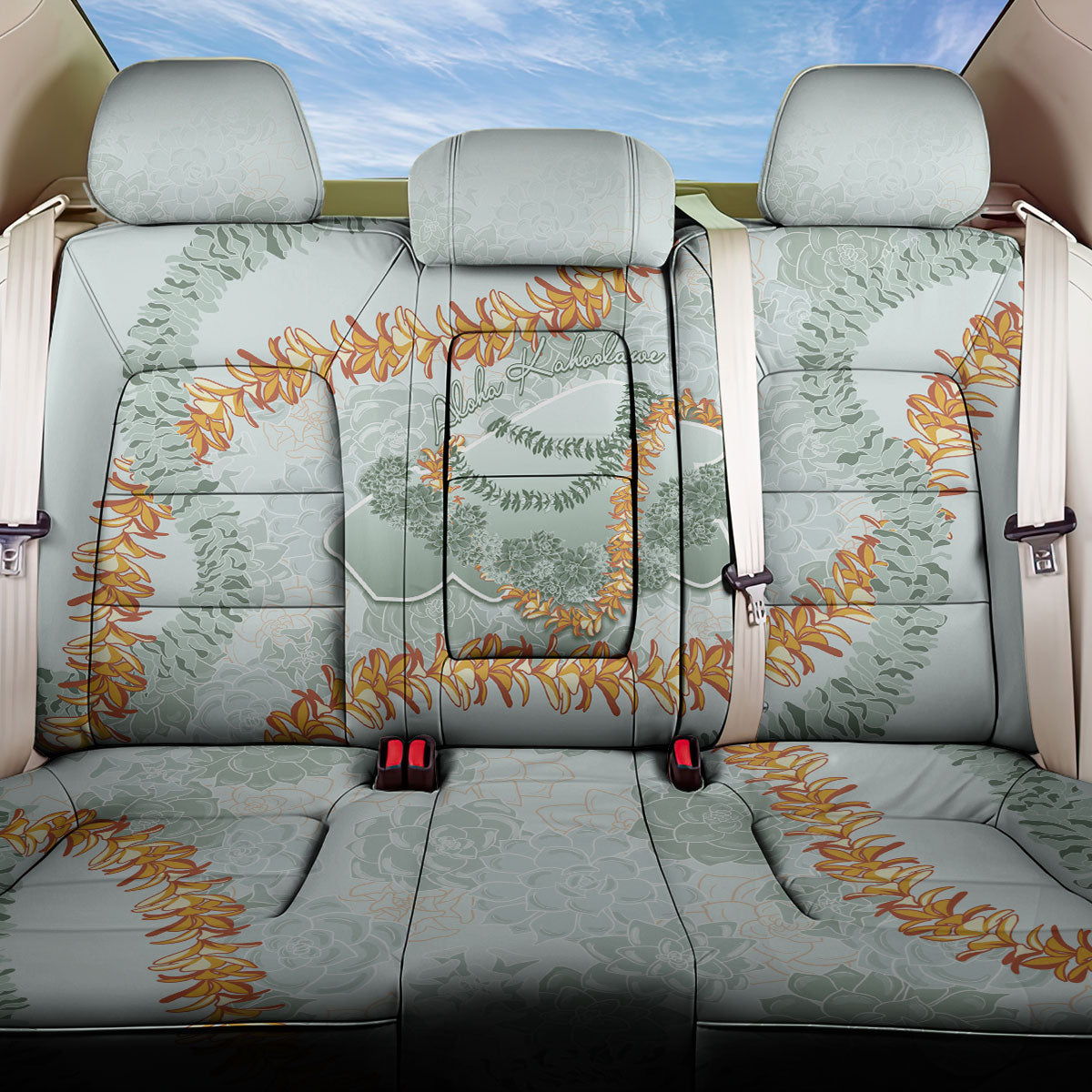Hawaii Kaho'olawe Island Flowers Lei Back Car Seat Cover Silver Hinahina Kū Kahakai