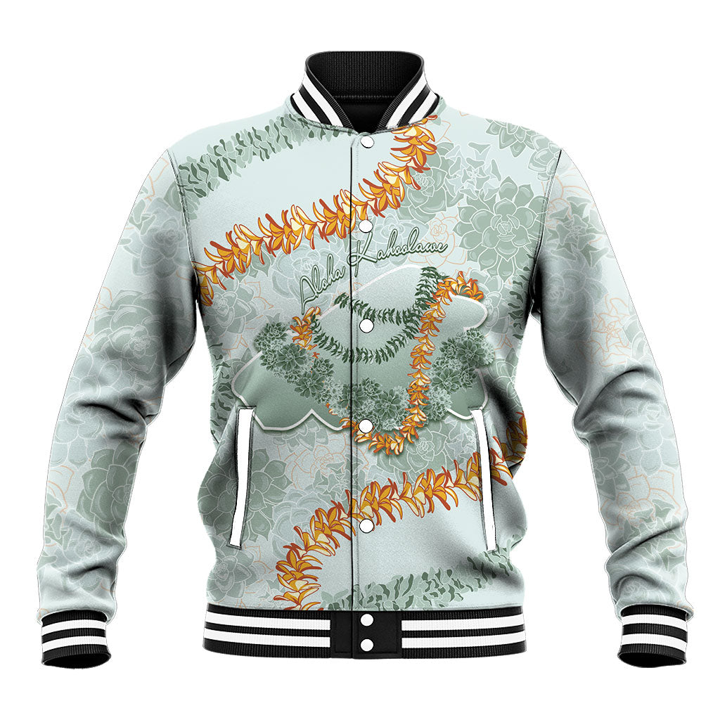 Hawaii Kaho'olawe Island Flowers Lei Baseball Jacket Silver Hinahina Kū Kahakai
