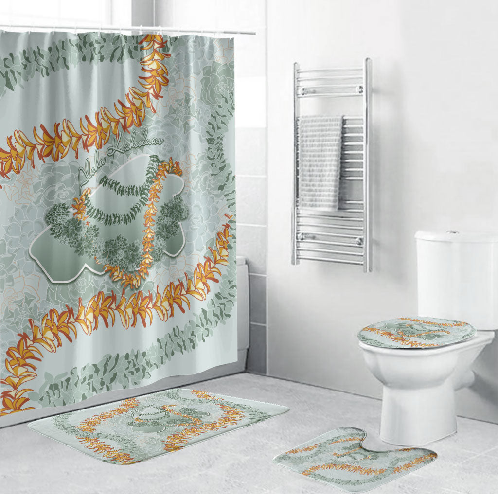 Hawaii Kaho'olawe Island Flowers Lei Bathroom Set Silver Hinahina Kū Kahakai LT7 Bathroom Set (4 pcs) Silver - Polynesian Pride