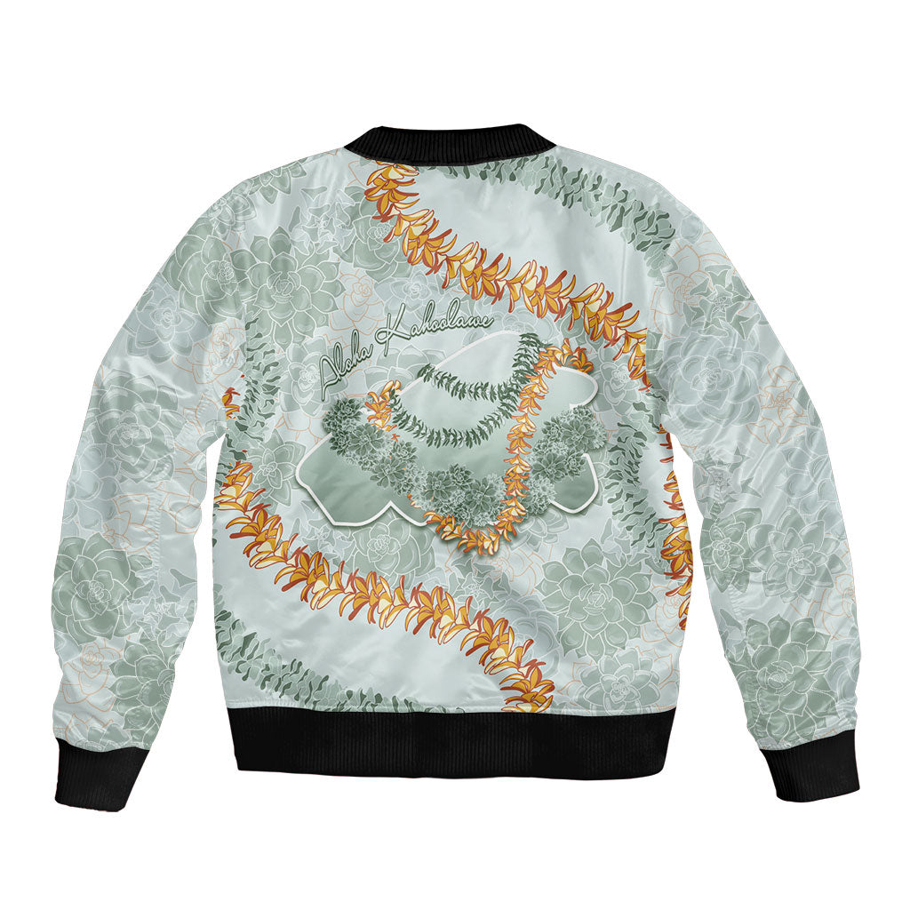 Hawaii Kaho'olawe Island Flowers Lei Bomber Jacket Silver Hinahina Kū Kahakai