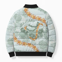 Hawaii Kaho'olawe Island Flowers Lei Bomber Puffer Jacket Silver Hinahina Kū Kahakai