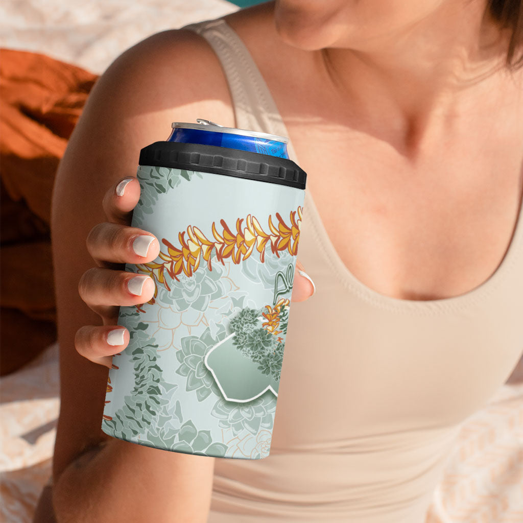 Hawaii Kaho'olawe Island Flowers Lei 4 in 1 Can Cooler Tumbler Silver Hinahina Kū Kahakai