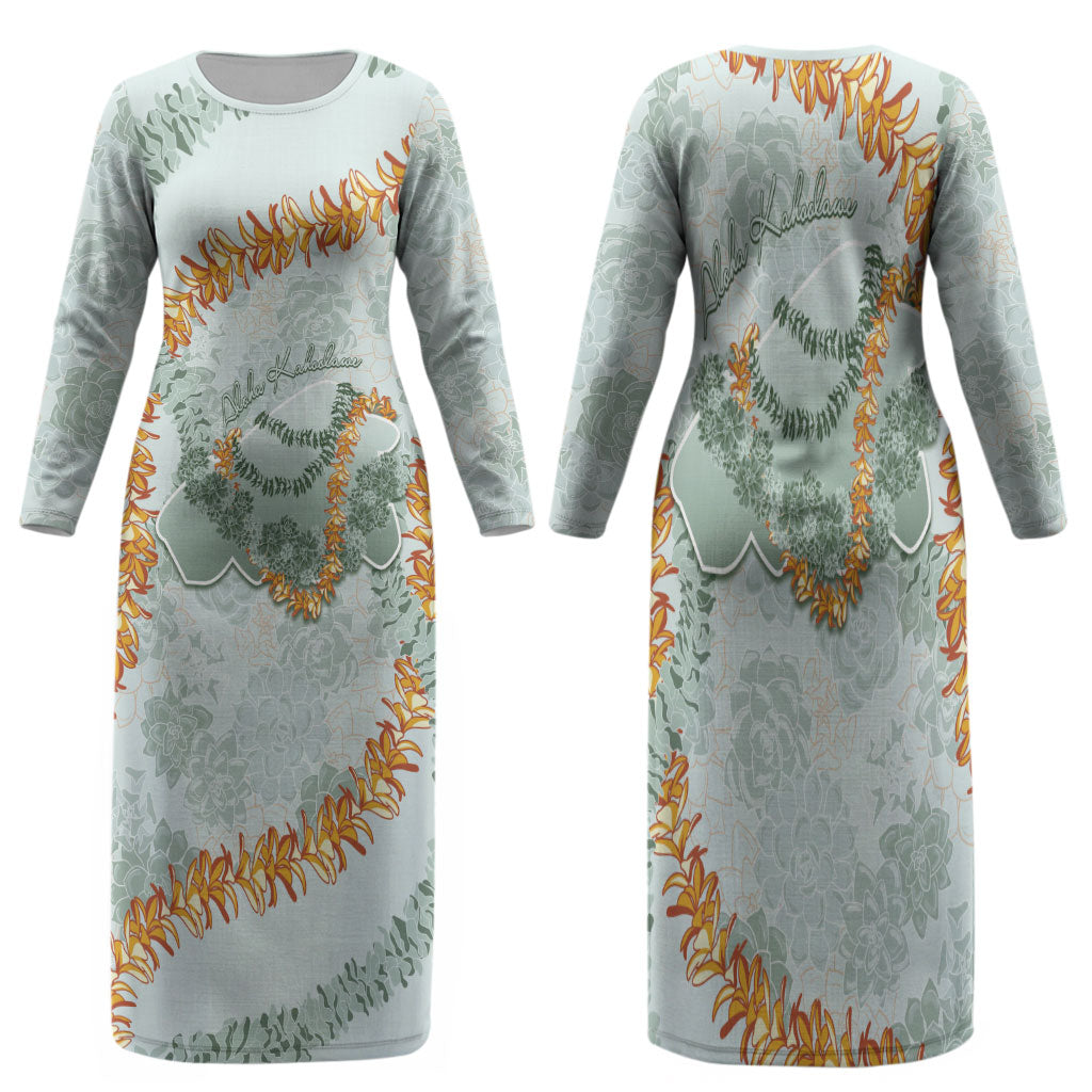 Hawaii Kaho'olawe Island Flowers Lei Family Matching Long Sleeve Bodycon Dress and Hawaiian Shirt Silver Hinahina Kū Kahakai