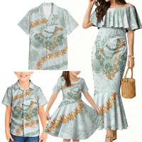 Hawaii Kaho'olawe Island Flowers Lei Family Matching Mermaid Dress and Hawaiian Shirt Silver Hinahina Kū Kahakai