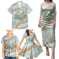 Hawaii Kaho'olawe Island Flowers Lei Family Matching Puletasi and Hawaiian Shirt Silver Hinahina Kū Kahakai