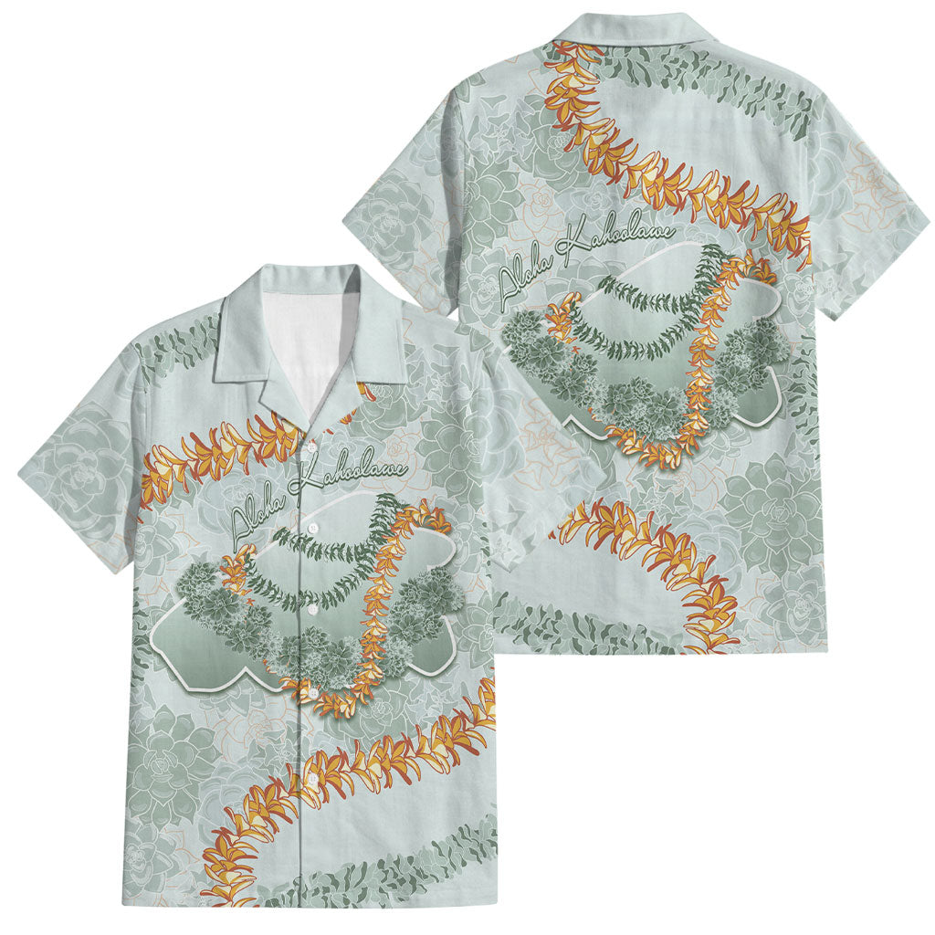 Hawaii Kaho'olawe Island Flowers Lei Family Matching Puletasi and Hawaiian Shirt Silver Hinahina Kū Kahakai