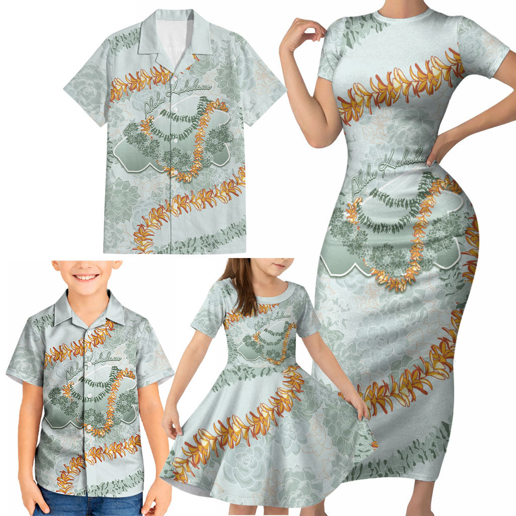 Hawaii Kaho'olawe Island Flowers Lei Family Matching Short Sleeve Bodycon Dress and Hawaiian Shirt Silver Hinahina Kū Kahakai LT7 - Polynesian Pride