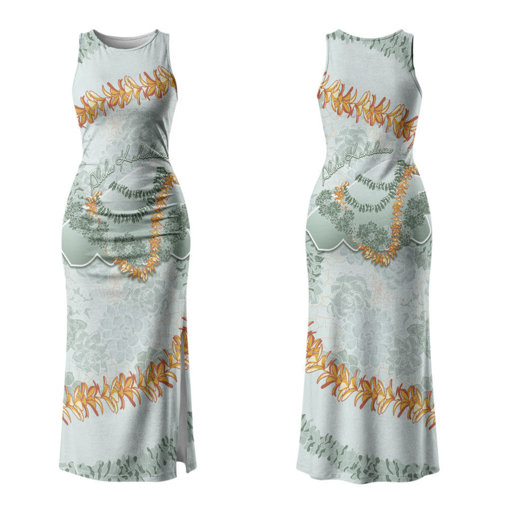 Hawaii Kaho'olawe Island Flowers Lei Family Matching Tank Maxi Dress and Hawaiian Shirt Silver Hinahina Kū Kahakai