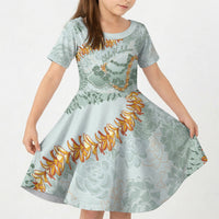 Hawaii Kaho'olawe Island Flowers Lei Kid Short Sleeve Dress Silver Hinahina Kū Kahakai