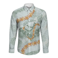 Hawaii Kaho'olawe Island Flowers Lei Long Sleeve Button Shirt Silver Hinahina Kū Kahakai