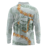 Hawaii Kaho'olawe Island Flowers Lei Long Sleeve Polo Shirt Silver Hinahina Kū Kahakai