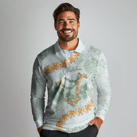Hawaii Kaho'olawe Island Flowers Lei Long Sleeve Polo Shirt Silver Hinahina Kū Kahakai