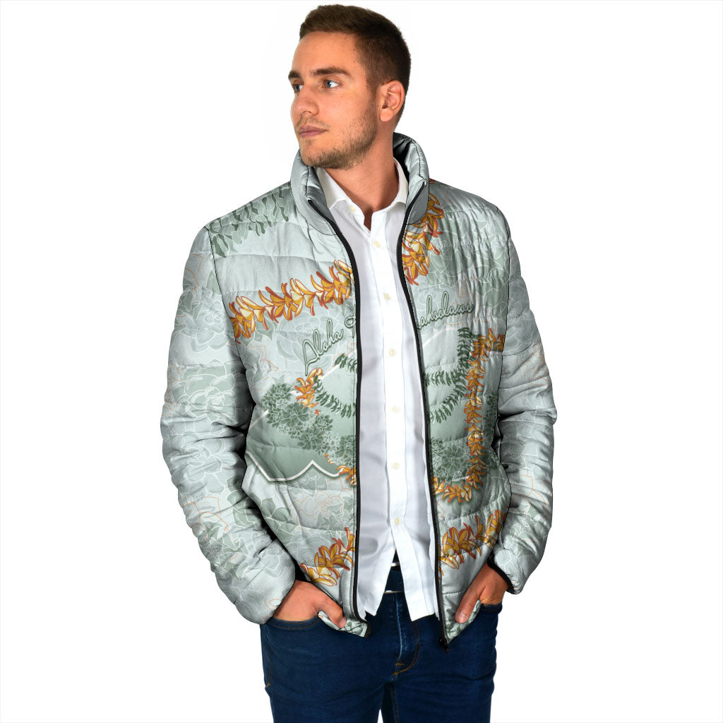 Hawaii Kaho'olawe Island Flowers Lei Padded Jacket Silver Hinahina Kū Kahakai