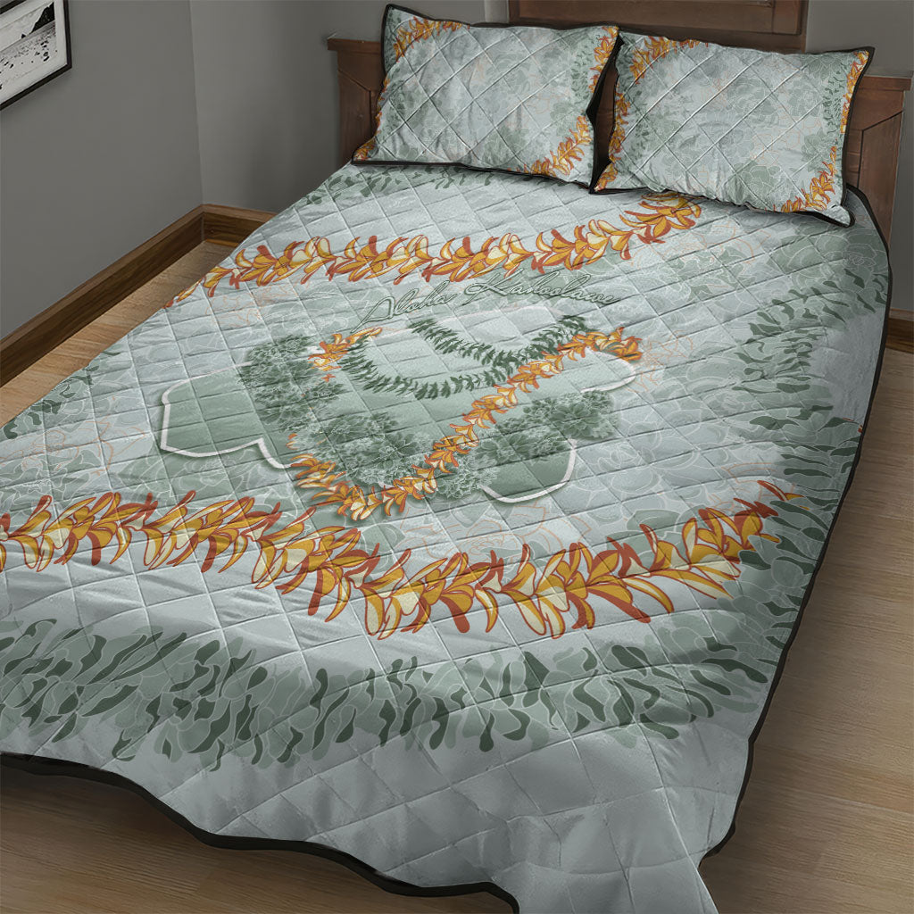 Hawaii Kaho'olawe Island Flowers Lei Quilt Bed Set Silver Hinahina Kū Kahakai