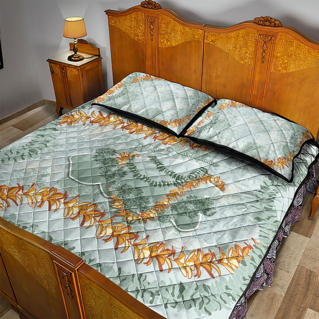 Hawaii Kaho'olawe Island Flowers Lei Quilt Bed Set Silver Hinahina Kū Kahakai