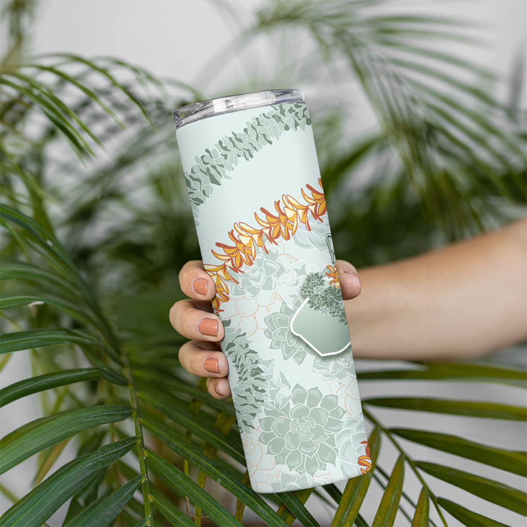 Hawaii Kaho'olawe Island Flowers Lei Skinny Tumbler Silver Hinahina Kū Kahakai
