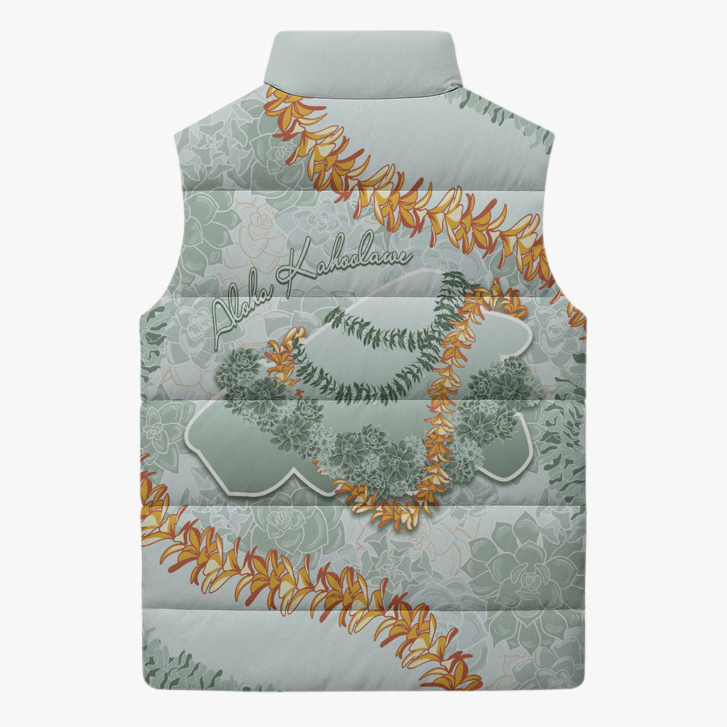 Hawaii Kaho'olawe Island Flowers Lei Sleeveless Puffer Jacket Silver Hinahina Kū Kahakai