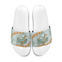 Hawaii Kaho'olawe Island Flowers Lei Slide Sandals Silver Hinahina Kū Kahakai
