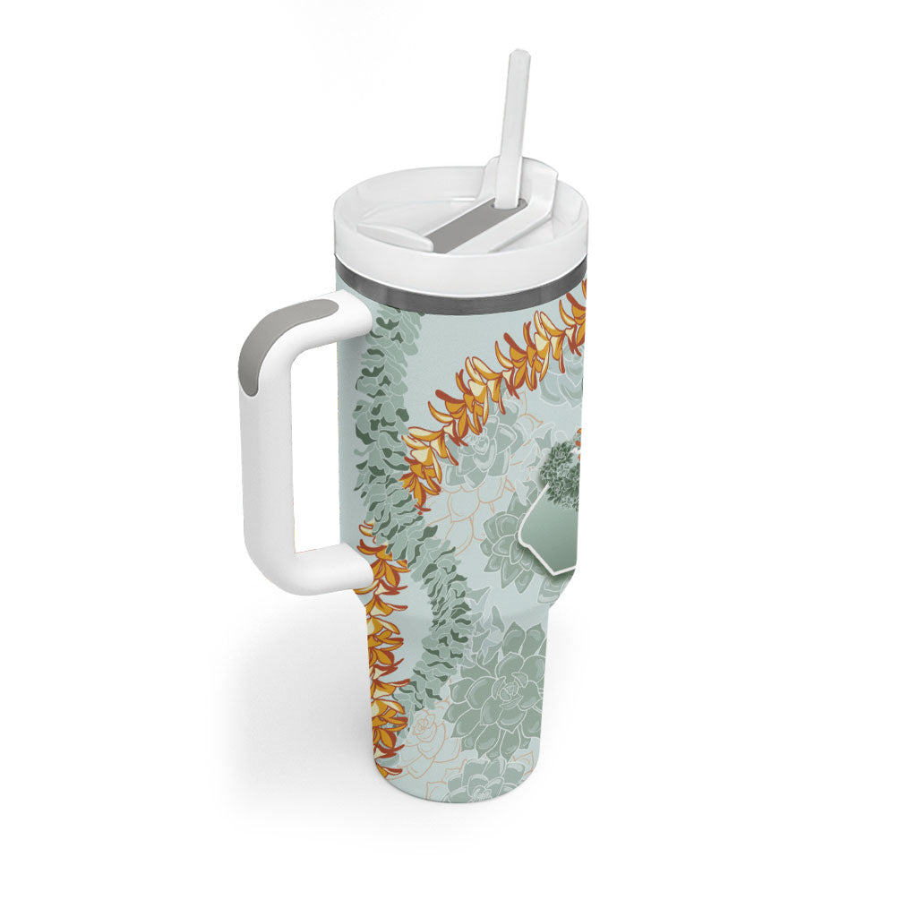 Hawaii Kaho'olawe Island Flowers Lei Tumbler With Handle Silver Hinahina Kū Kahakai