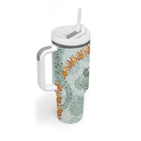 Hawaii Kaho'olawe Island Flowers Lei Tumbler With Handle Silver Hinahina Kū Kahakai