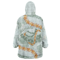 Hawaii Kaho'olawe Island Flowers Lei Wearable Blanket Hoodie Silver Hinahina Kū Kahakai