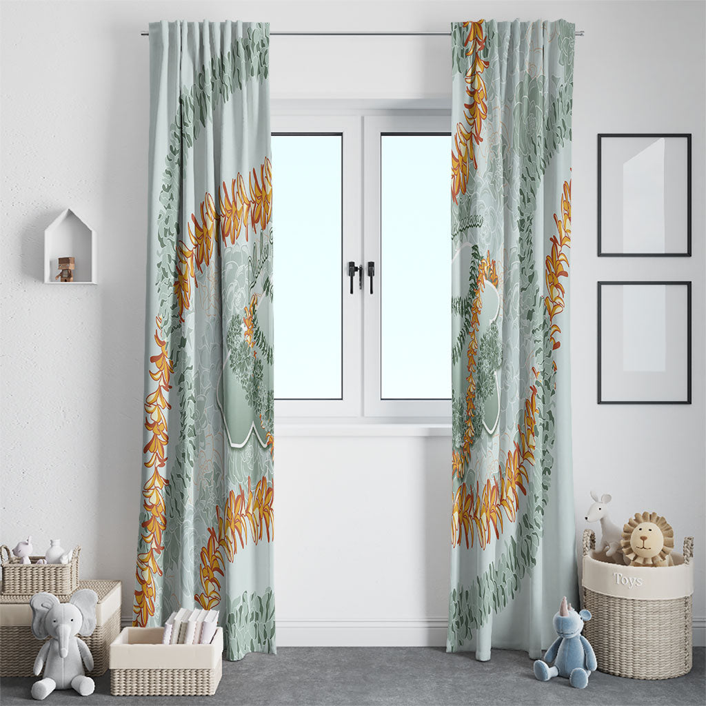 Hawaii Kaho'olawe Island Flowers Lei Window Curtain Silver Hinahina Kū Kahakai