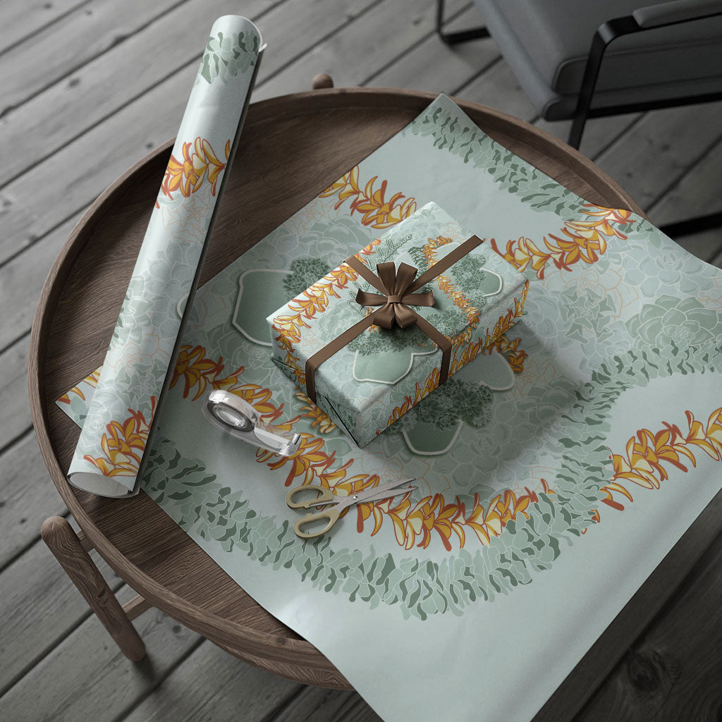 Hawaii Kahoʻolawe Island Flowers Lei Wrapping Paper Silver Hinahina Kū Kahakai