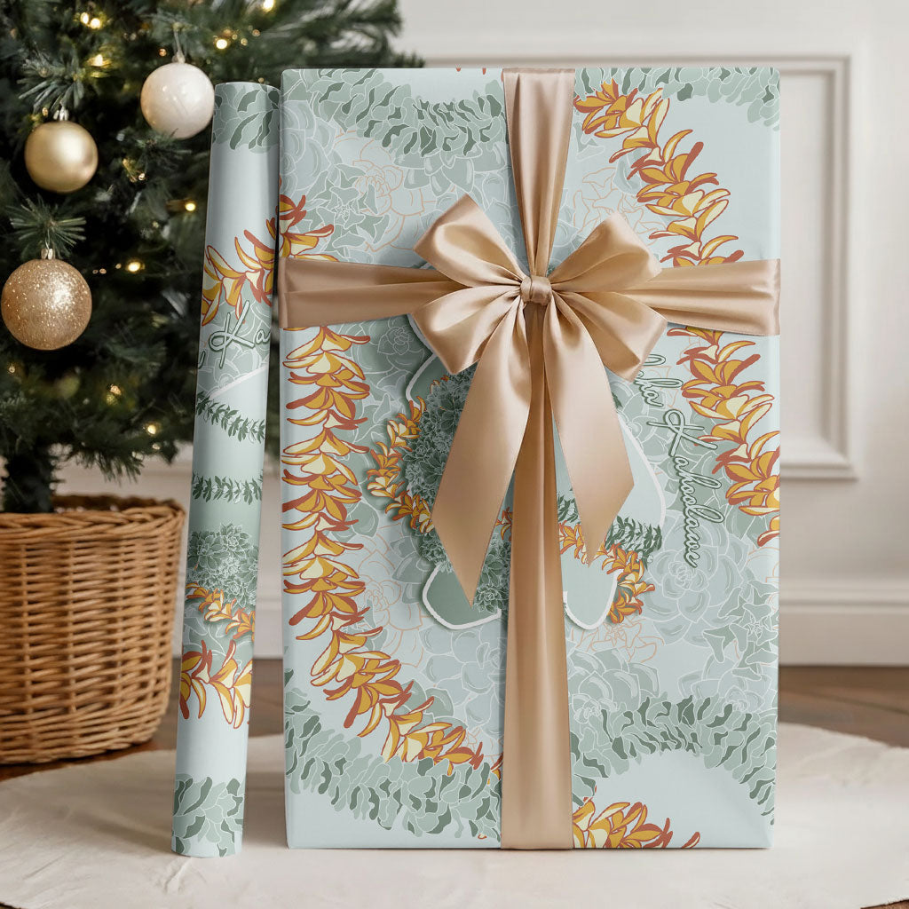 Hawaii Kahoʻolawe Island Flowers Lei Wrapping Paper Silver Hinahina Kū Kahakai
