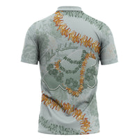 Hawaii Kaho'olawe Island Flowers Lei Zipper Polo Shirt Silver Hinahina Kū Kahakai