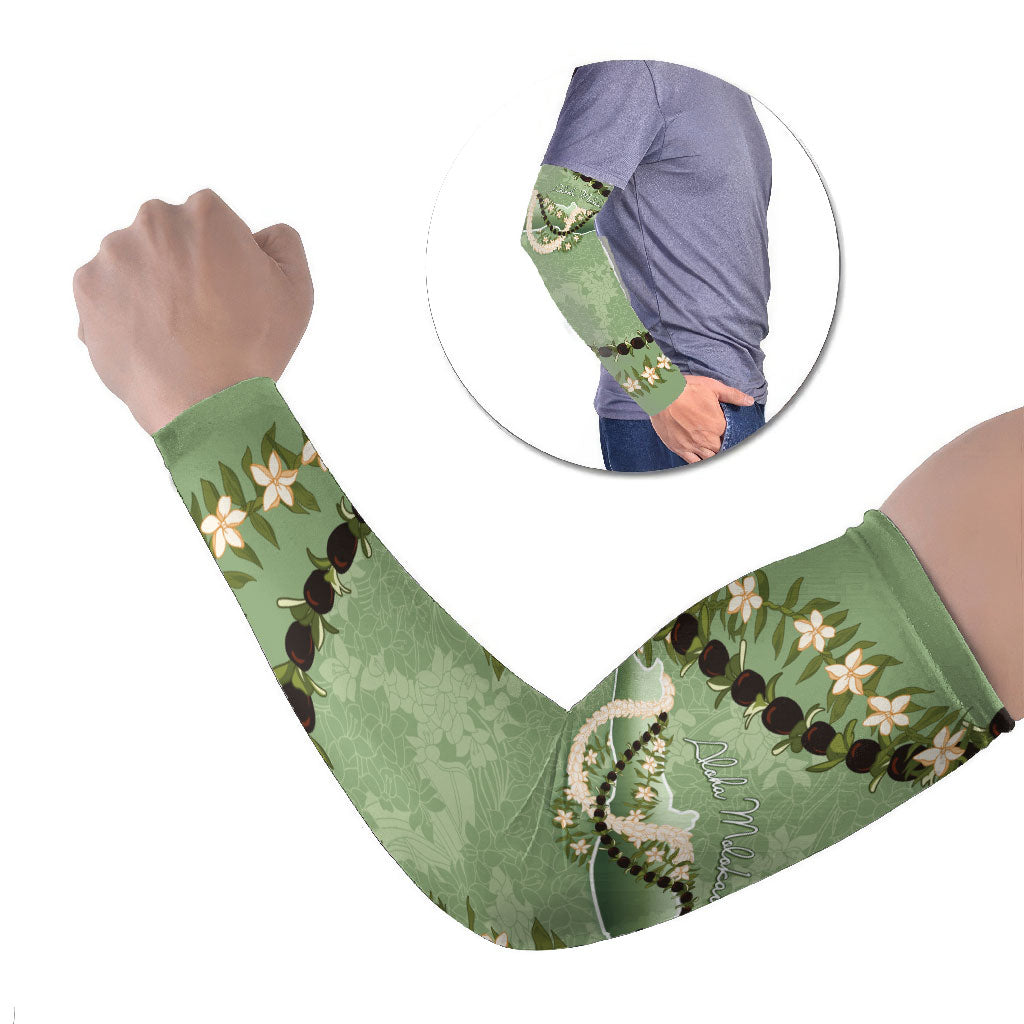 Hawaii Molokai Island Flowers Lei Arm Sleeves Kukui Nut Mossy Green