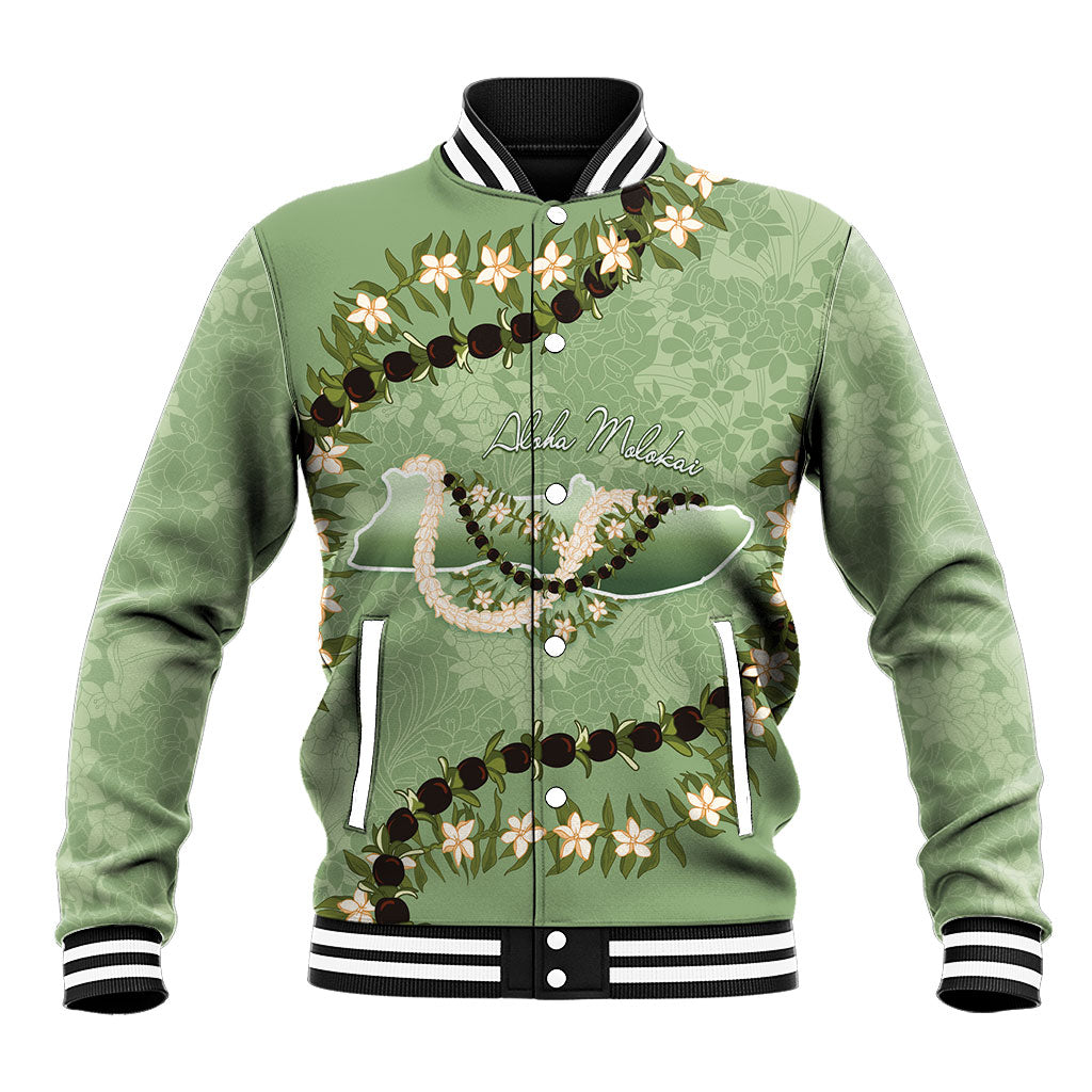 Hawaii Molokai Island Flowers Lei Baseball Jacket Kukui Nut Mossy Green LT7 Unisex Moss Green - Polynesian Pride